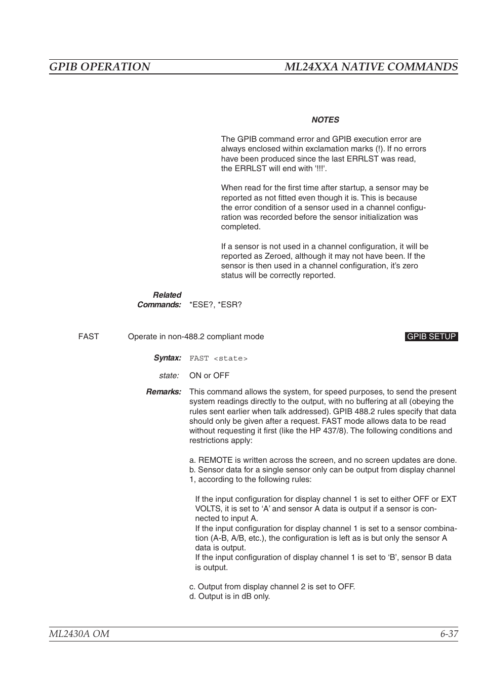 Gpib operation ml24xxa native commands | Anritsu ML2430A User Manual | Page 124 / 271