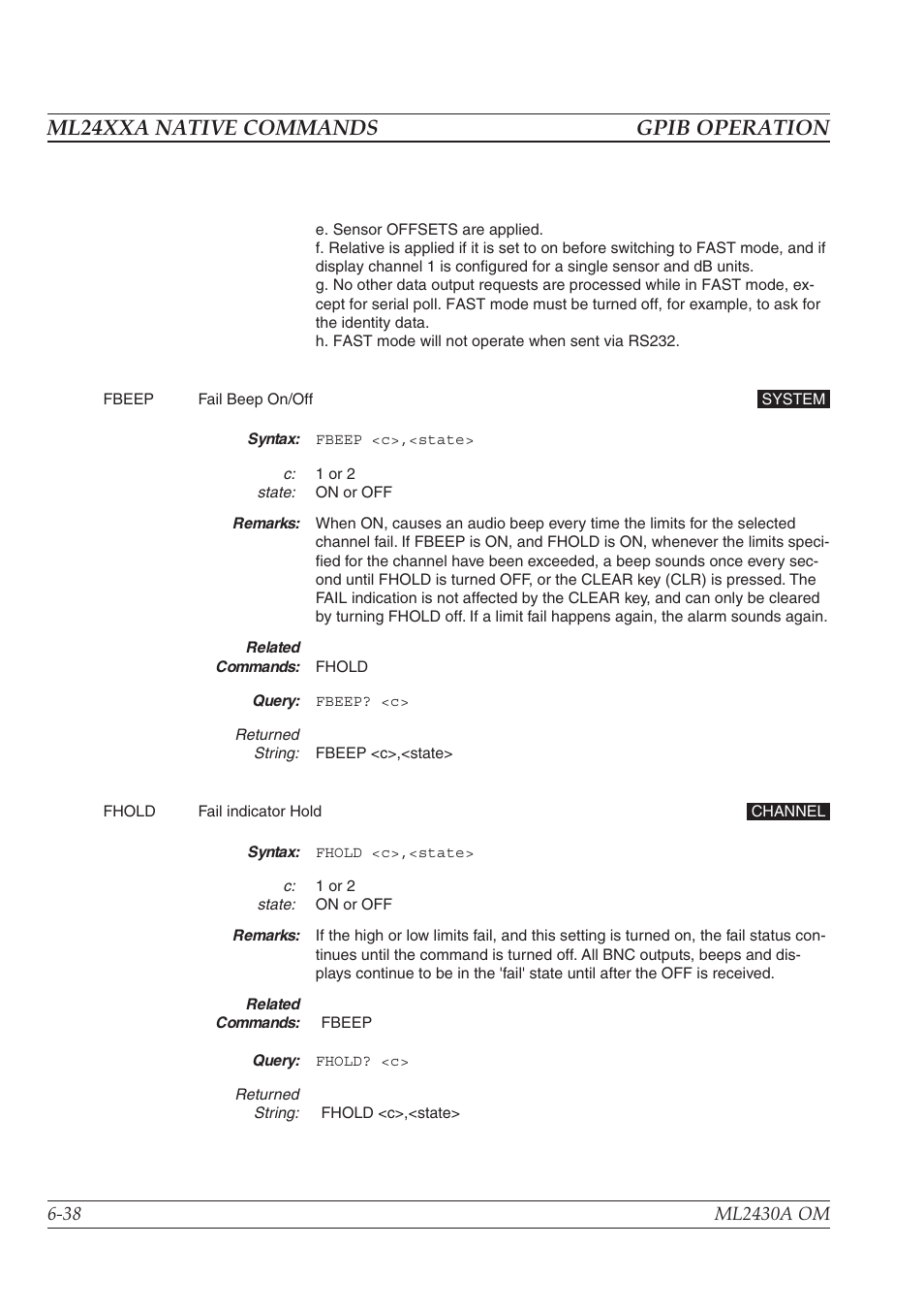 Ml24xxa native commands gpib operation | Anritsu ML2430A User Manual | Page 125 / 271