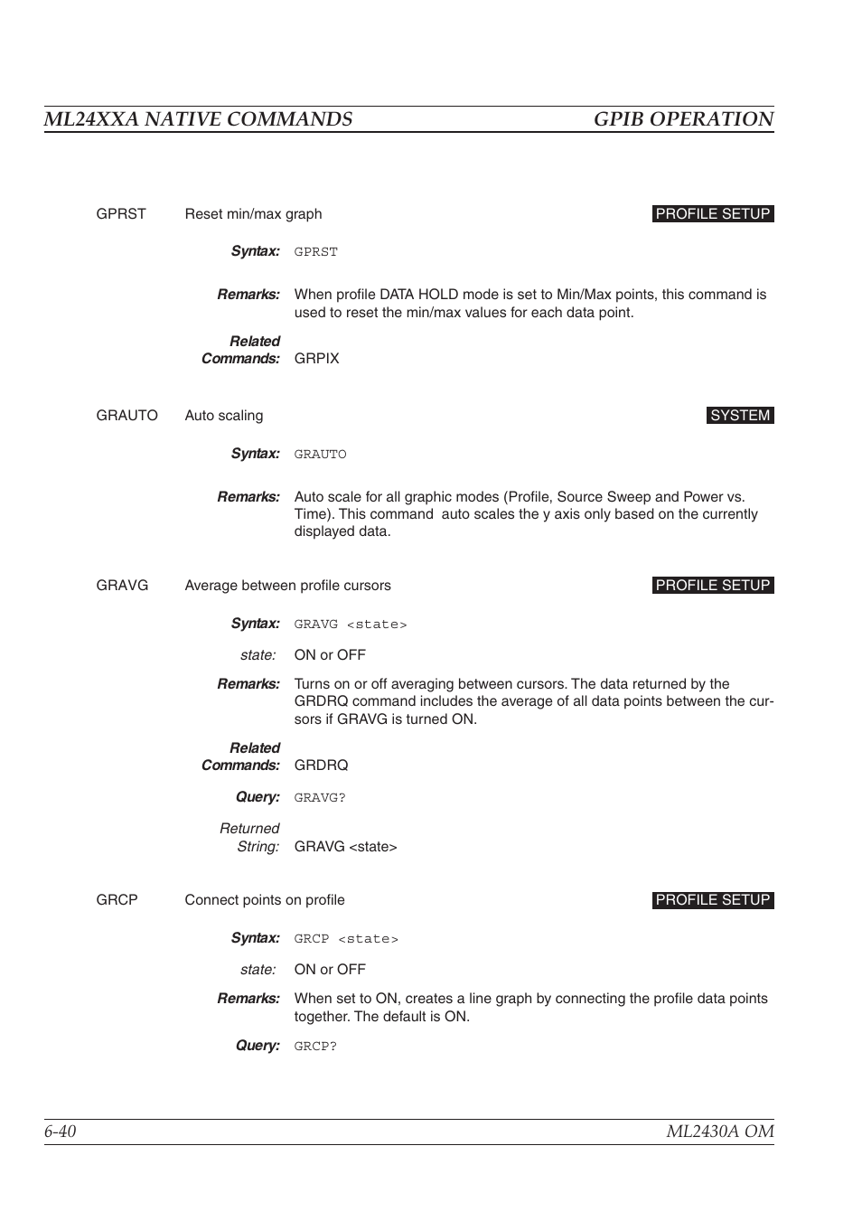 Ml24xxa native commands gpib operation | Anritsu ML2430A User Manual | Page 127 / 271