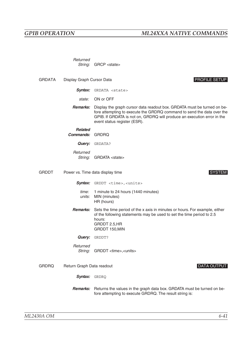 Gpib operation ml24xxa native commands | Anritsu ML2430A User Manual | Page 128 / 271