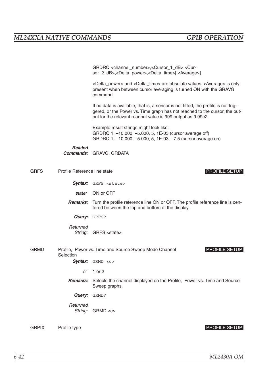 Ml24xxa native commands gpib operation | Anritsu ML2430A User Manual | Page 129 / 271