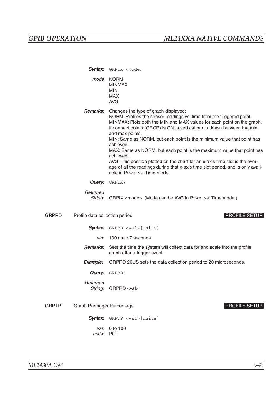 Gpib operation ml24xxa native commands | Anritsu ML2430A User Manual | Page 130 / 271