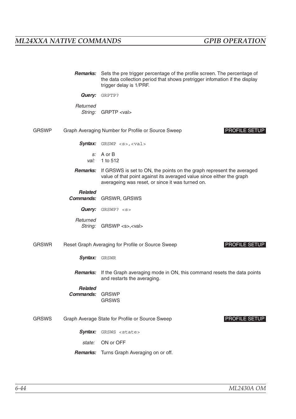 Ml24xxa native commands gpib operation | Anritsu ML2430A User Manual | Page 131 / 271