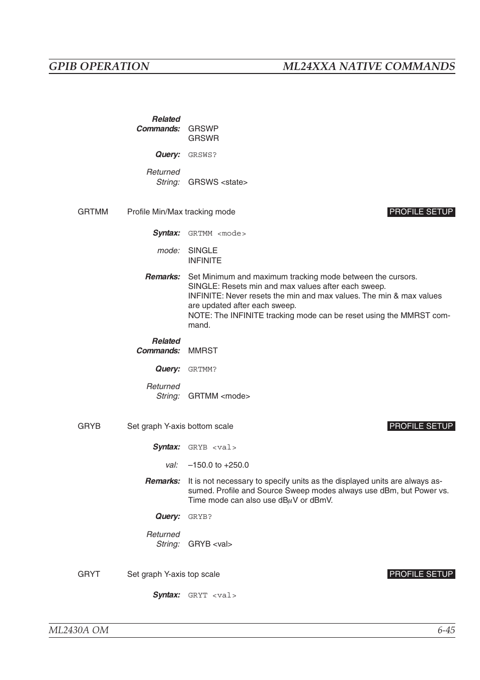 Gpib operation ml24xxa native commands | Anritsu ML2430A User Manual | Page 132 / 271