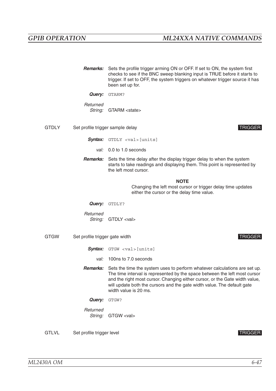 Gpib operation ml24xxa native commands | Anritsu ML2430A User Manual | Page 134 / 271