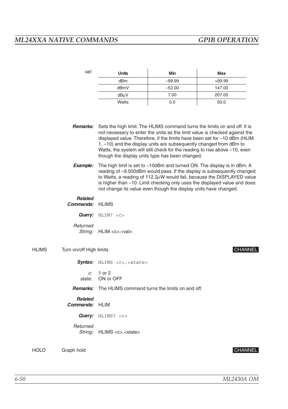 Ml24xxa native commands gpib operation | Anritsu ML2430A User Manual | Page 137 / 271