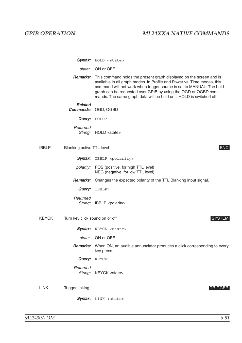 Gpib operation ml24xxa native commands | Anritsu ML2430A User Manual | Page 138 / 271
