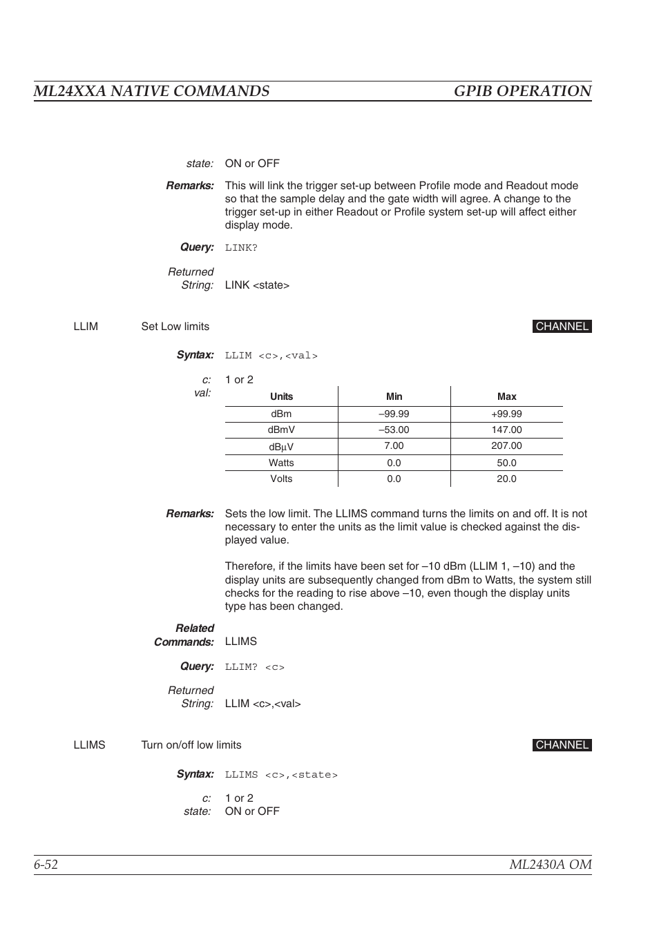Ml24xxa native commands gpib operation | Anritsu ML2430A User Manual | Page 139 / 271