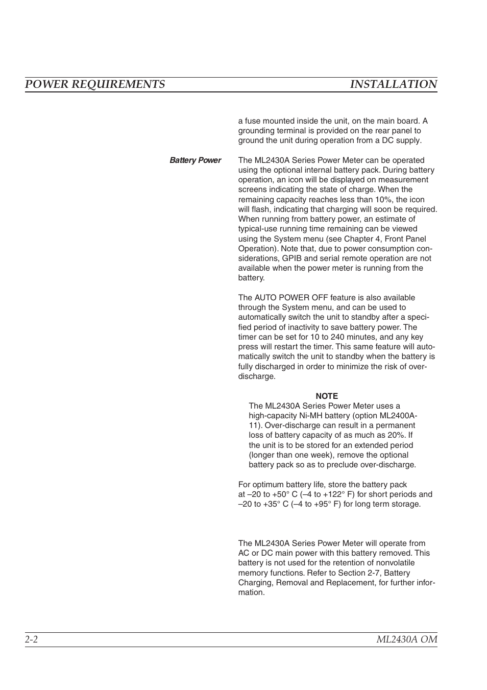 Environmental requirements -3, Rack mounting -3, Power requirements installation | Anritsu ML2430A User Manual | Page 14 / 271