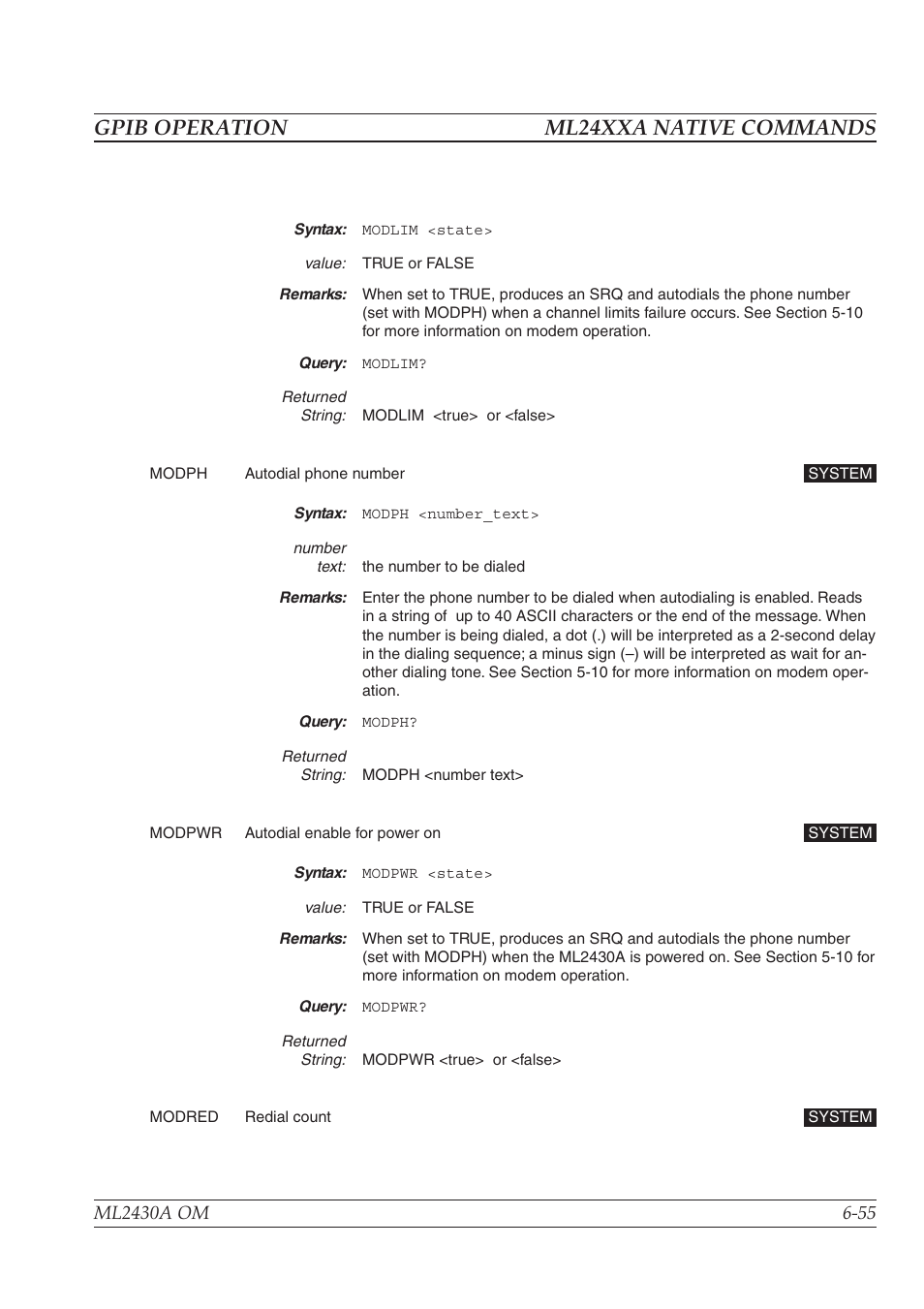 Gpib operation ml24xxa native commands | Anritsu ML2430A User Manual | Page 142 / 271