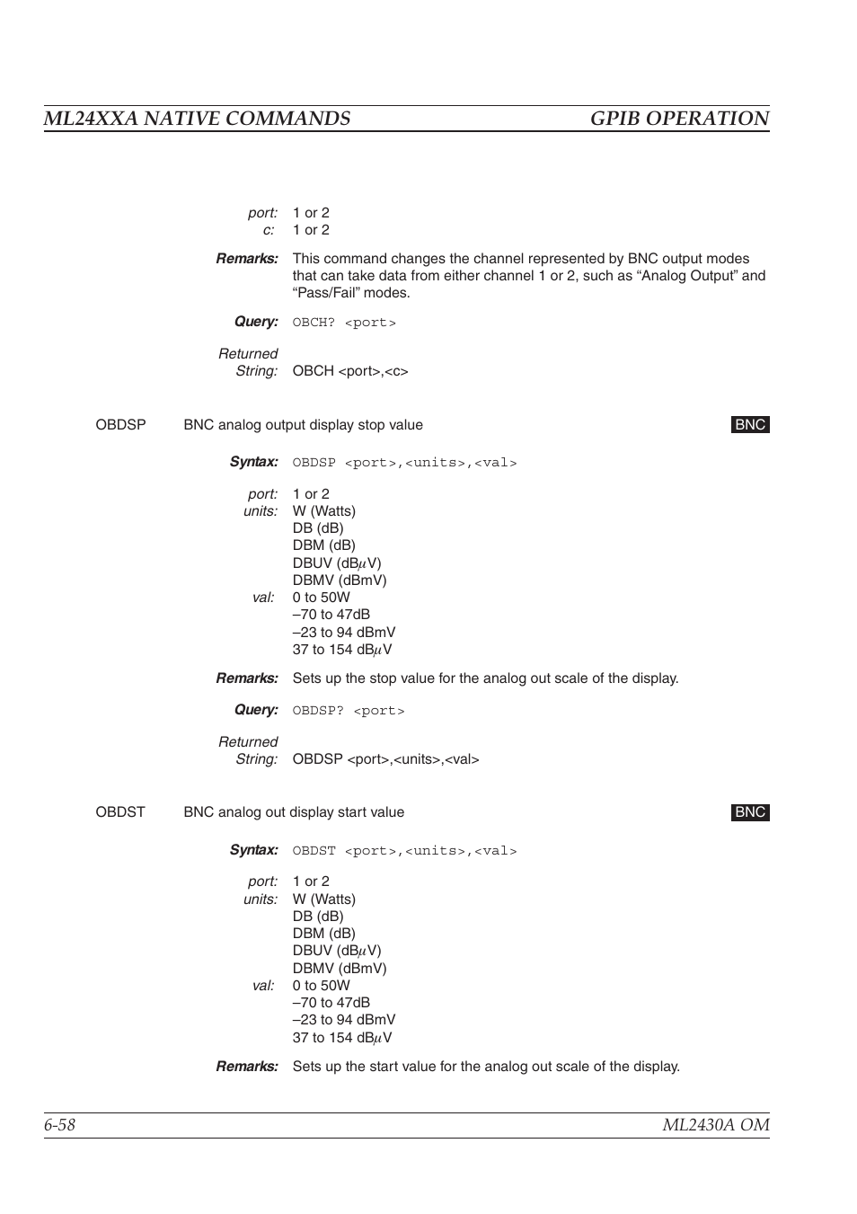 Ml24xxa native commands gpib operation | Anritsu ML2430A User Manual | Page 145 / 271