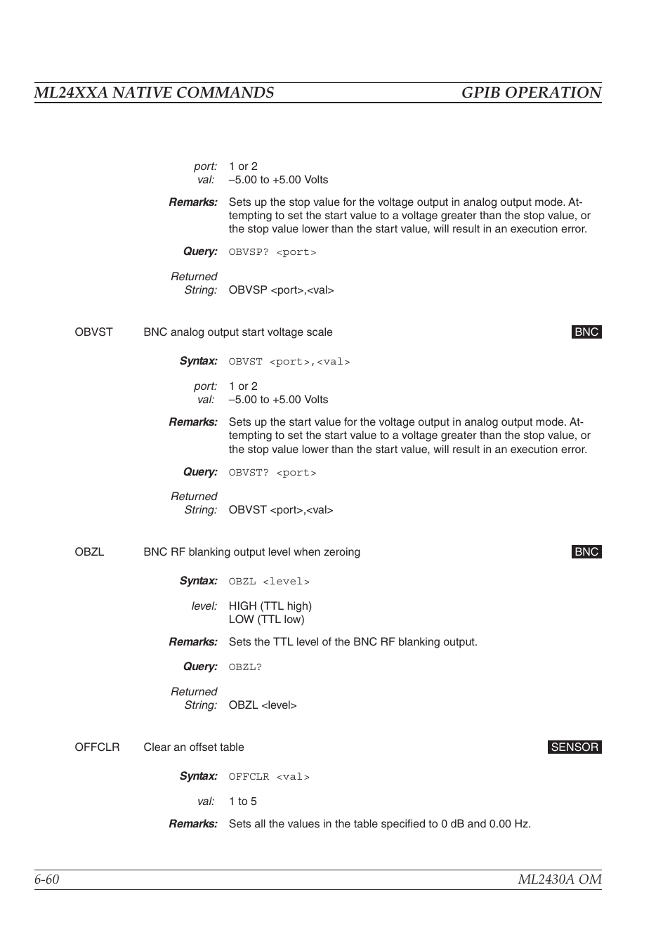 Ml24xxa native commands gpib operation | Anritsu ML2430A User Manual | Page 147 / 271