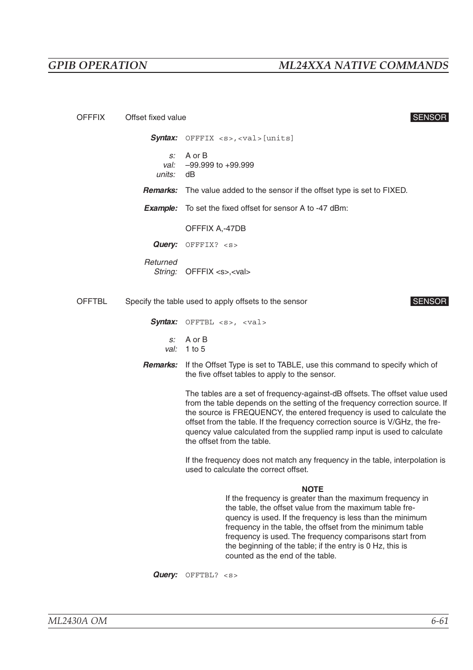 Gpib operation ml24xxa native commands | Anritsu ML2430A User Manual | Page 148 / 271