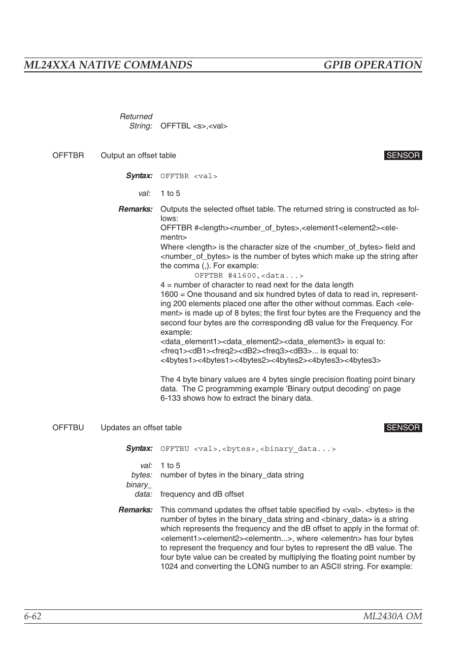 Ml24xxa native commands gpib operation | Anritsu ML2430A User Manual | Page 149 / 271
