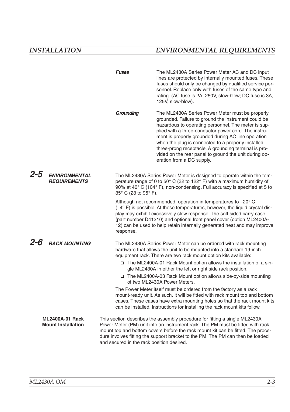 Installation environmental requirements | Anritsu ML2430A User Manual | Page 15 / 271