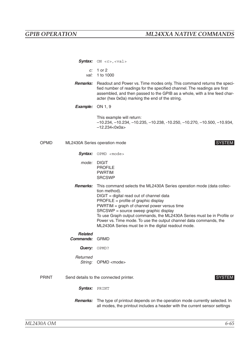 Gpib operation ml24xxa native commands | Anritsu ML2430A User Manual | Page 152 / 271