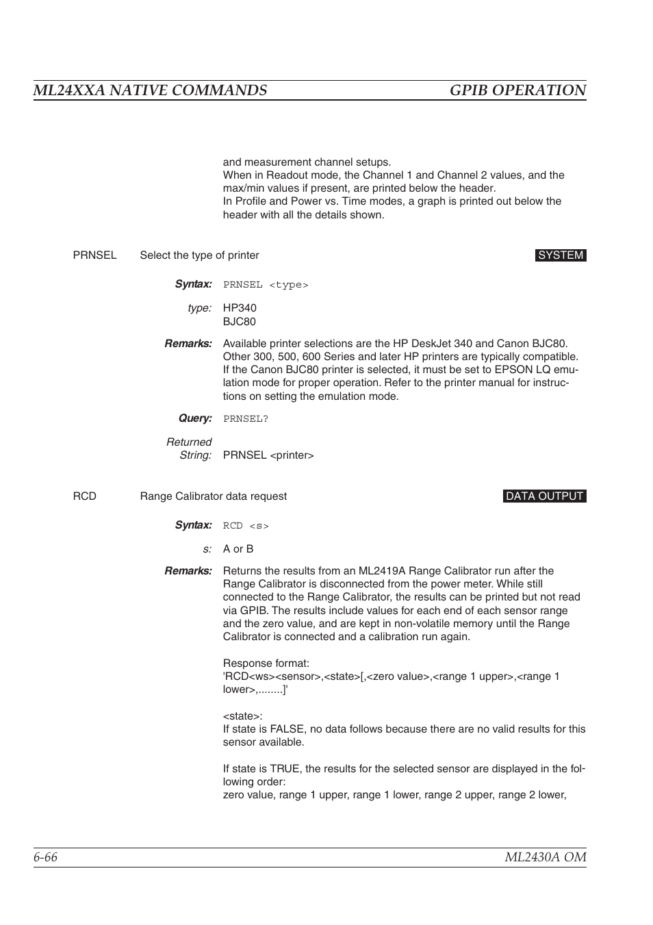 Ml24xxa native commands gpib operation | Anritsu ML2430A User Manual | Page 153 / 271