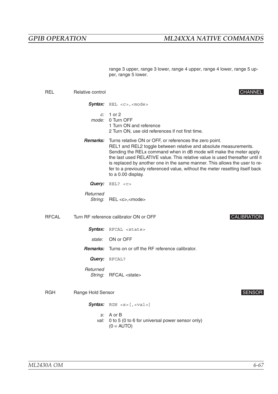 Gpib operation ml24xxa native commands | Anritsu ML2430A User Manual | Page 154 / 271