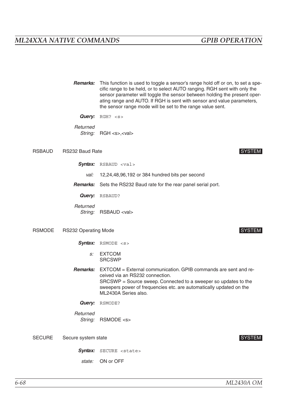 Ml24xxa native commands gpib operation | Anritsu ML2430A User Manual | Page 155 / 271