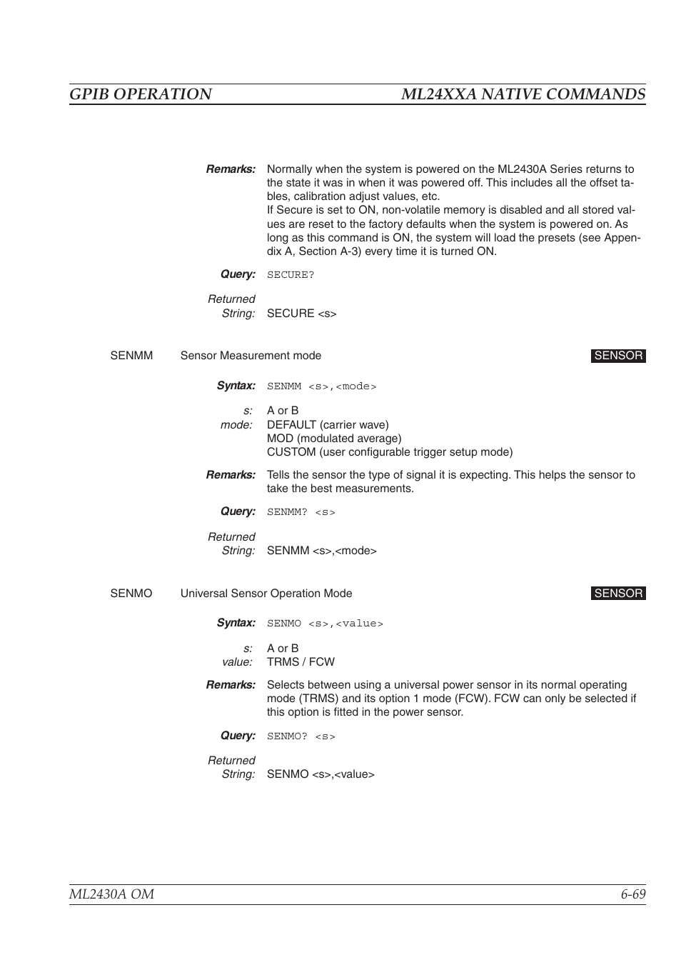 Gpib operation ml24xxa native commands | Anritsu ML2430A User Manual | Page 156 / 271