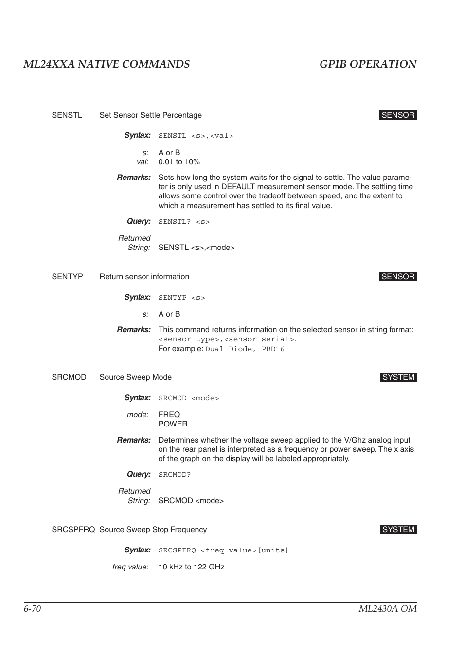 Ml24xxa native commands gpib operation | Anritsu ML2430A User Manual | Page 157 / 271