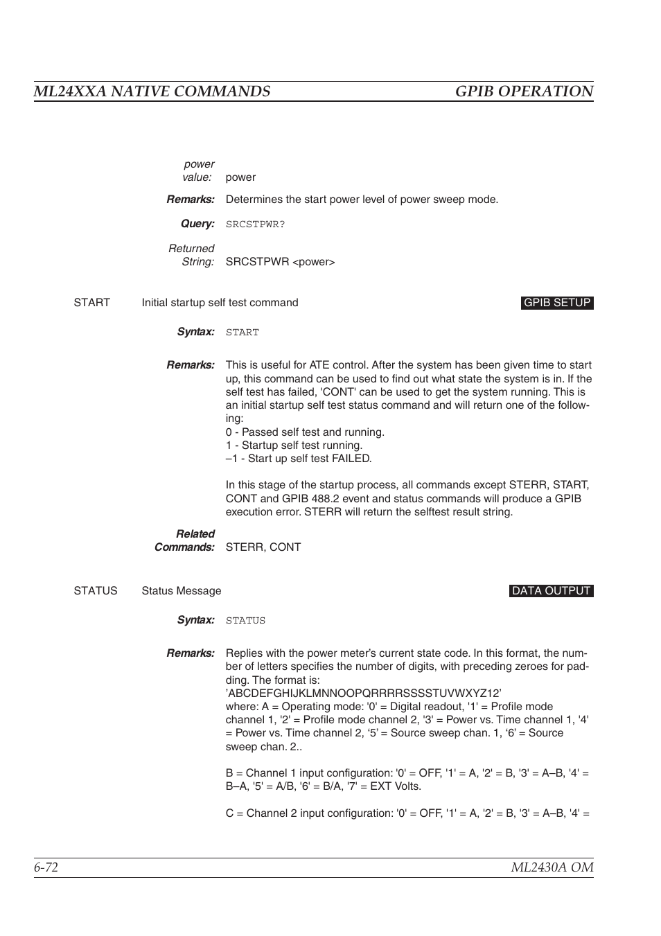 Ml24xxa native commands gpib operation | Anritsu ML2430A User Manual | Page 159 / 271