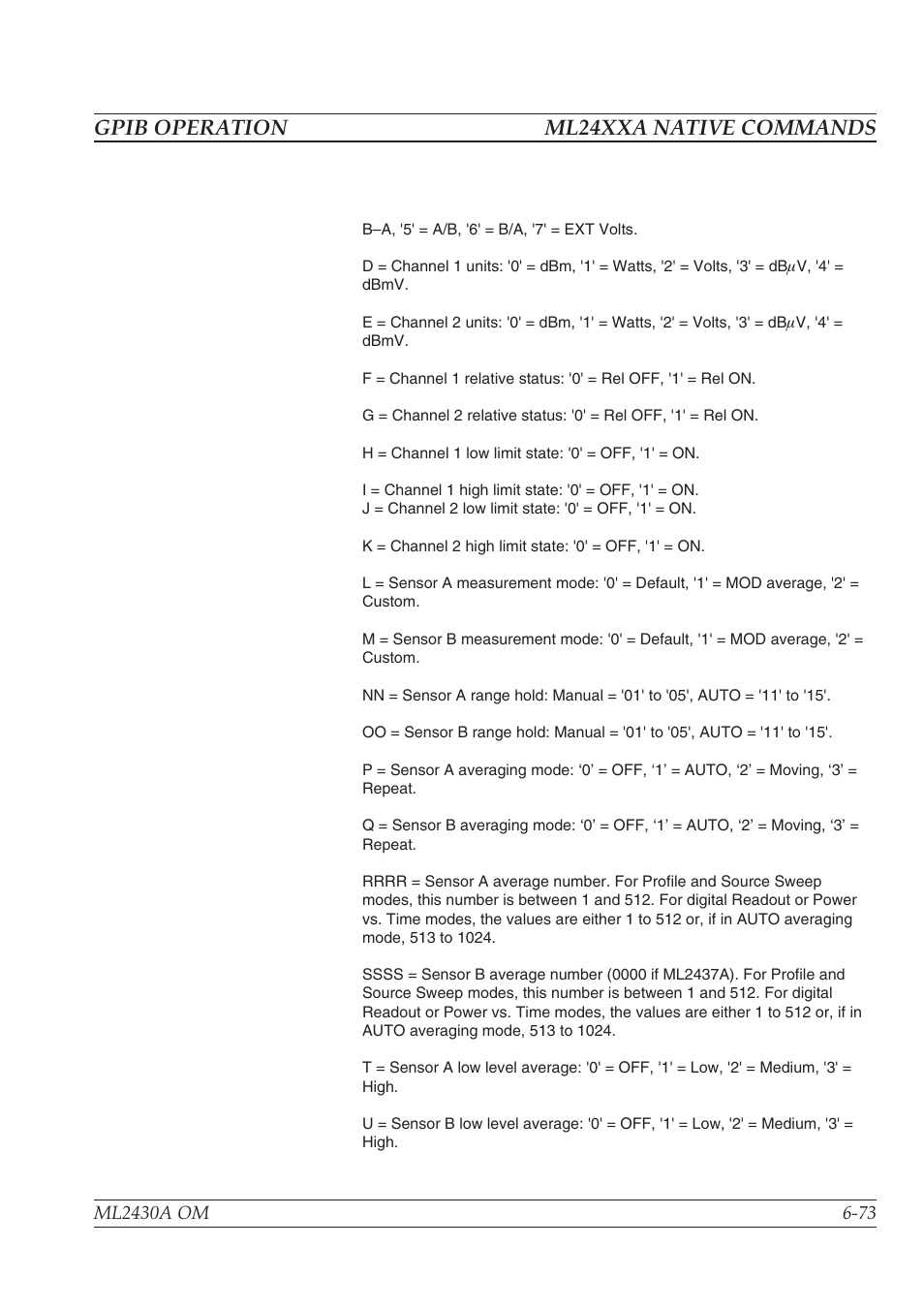Gpib operation ml24xxa native commands | Anritsu ML2430A User Manual | Page 160 / 271