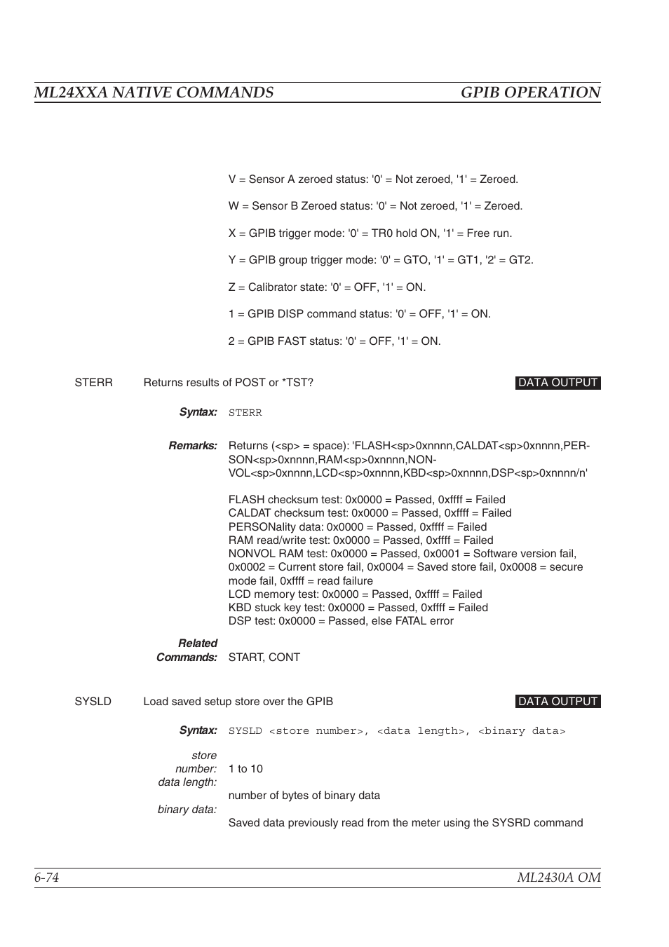 Ml24xxa native commands gpib operation | Anritsu ML2430A User Manual | Page 161 / 271