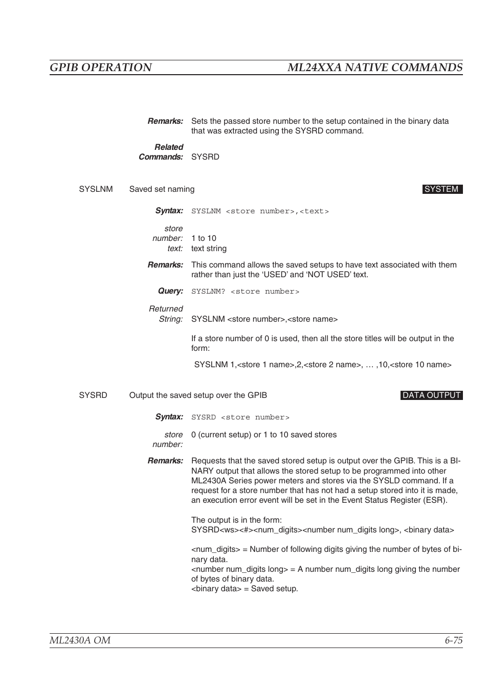 Gpib operation ml24xxa native commands | Anritsu ML2430A User Manual | Page 162 / 271
