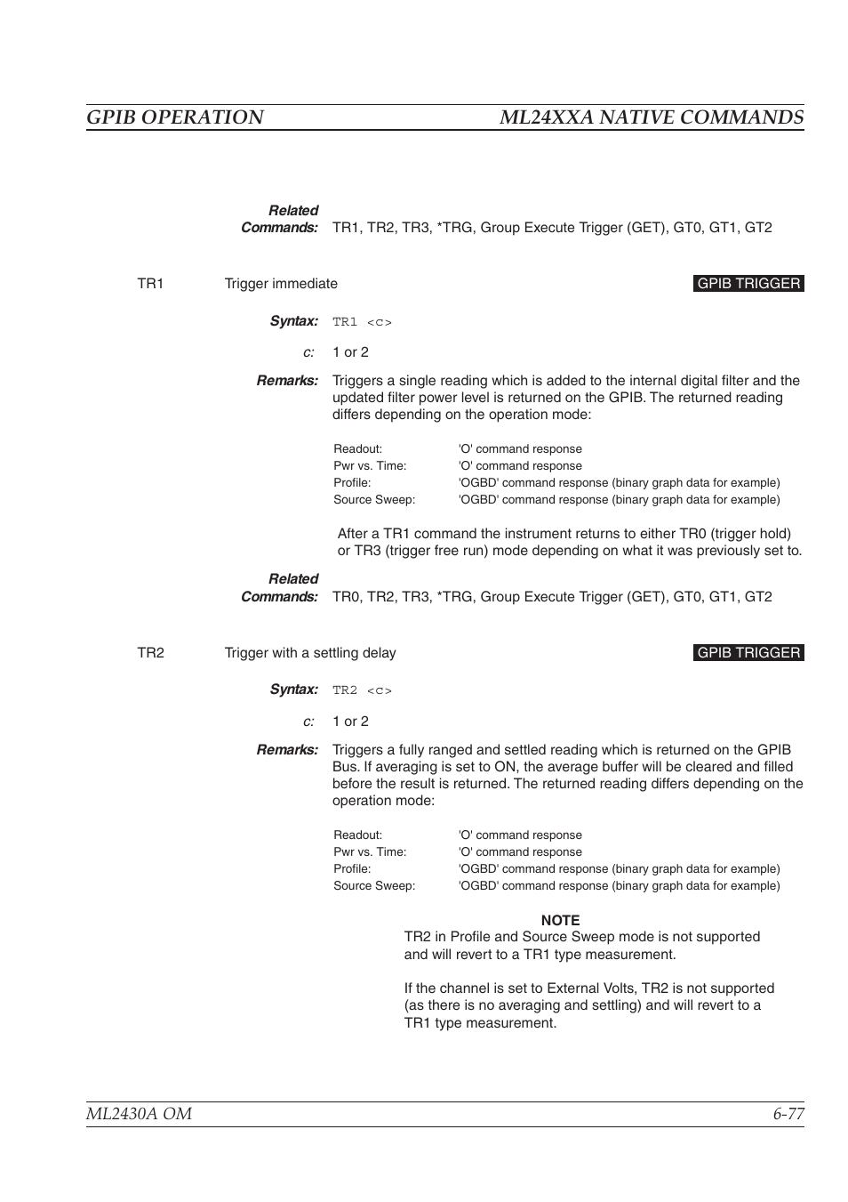 Gpib operation ml24xxa native commands | Anritsu ML2430A User Manual | Page 164 / 271
