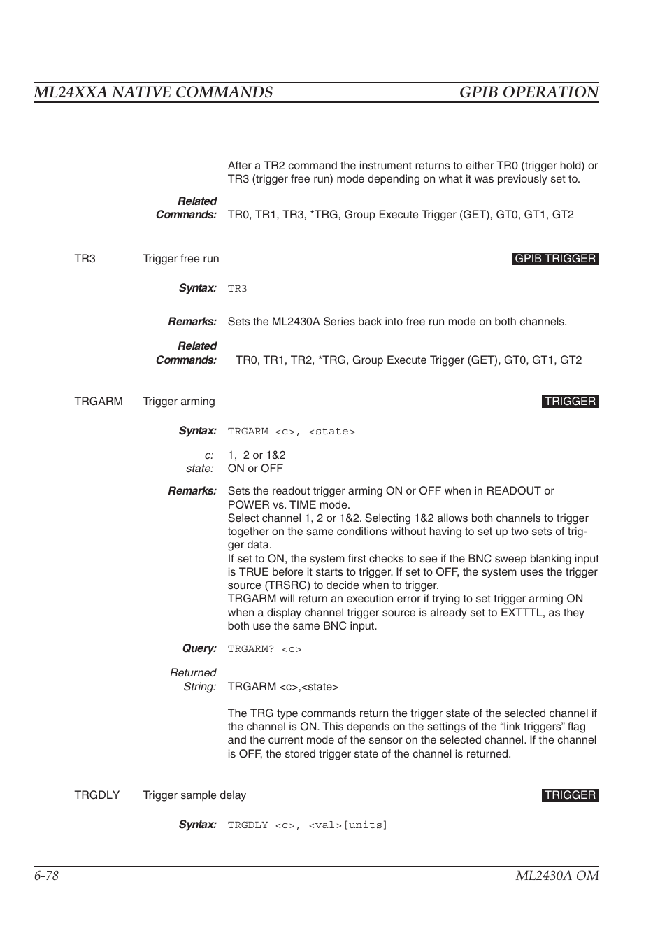 Ml24xxa native commands gpib operation | Anritsu ML2430A User Manual | Page 165 / 271