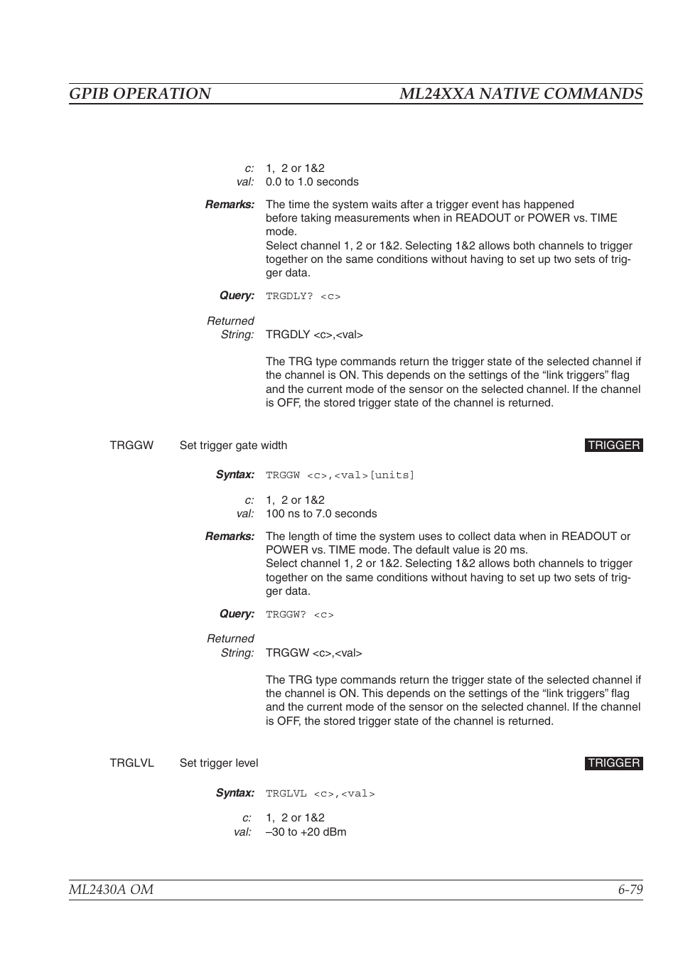 Gpib operation ml24xxa native commands | Anritsu ML2430A User Manual | Page 166 / 271