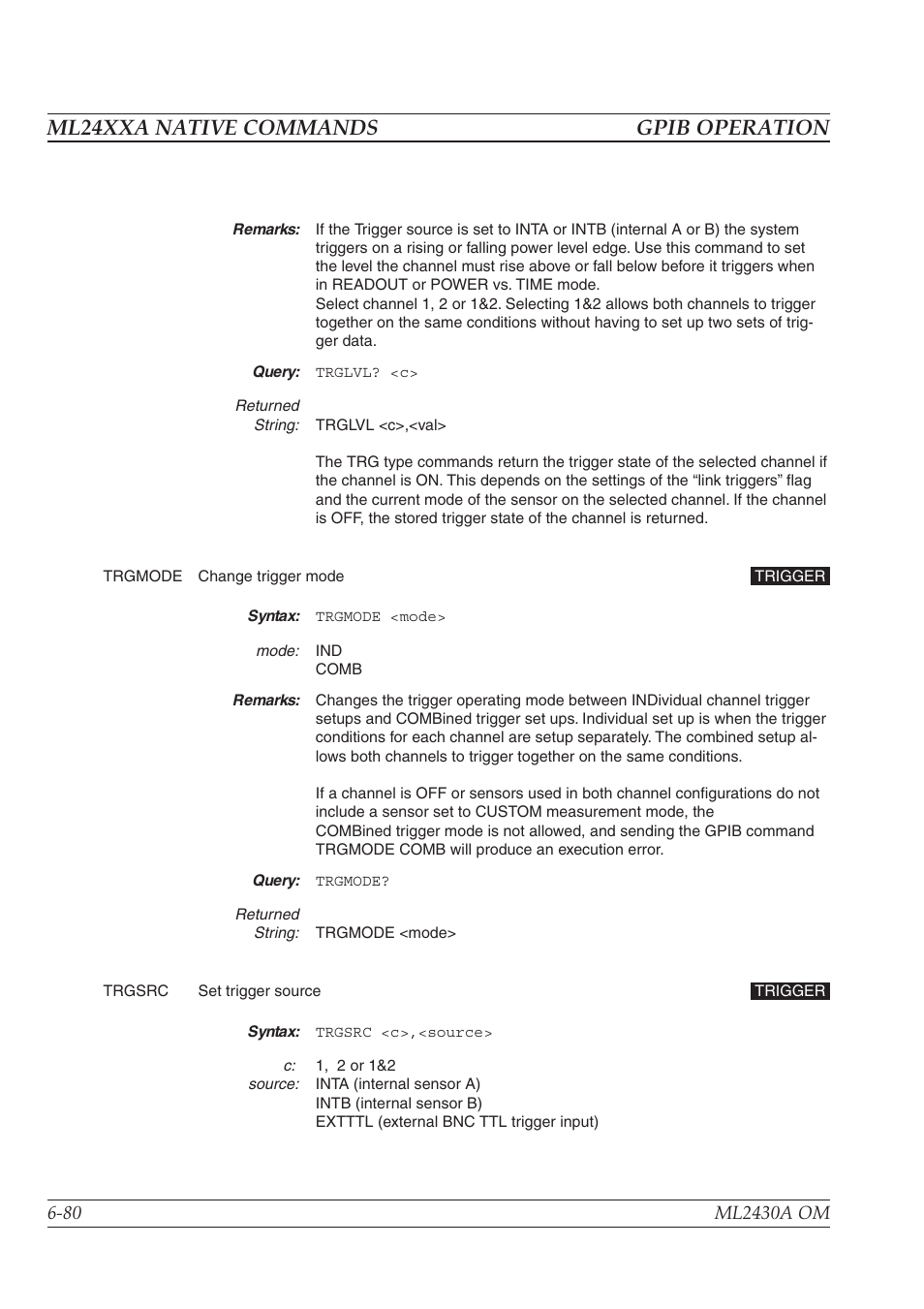 Ml24xxa native commands gpib operation | Anritsu ML2430A User Manual | Page 167 / 271