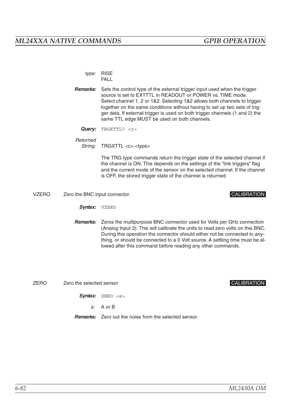 Gpib emulation modes -84, Ml24xxa native commands gpib operation | Anritsu ML2430A User Manual | Page 169 / 271