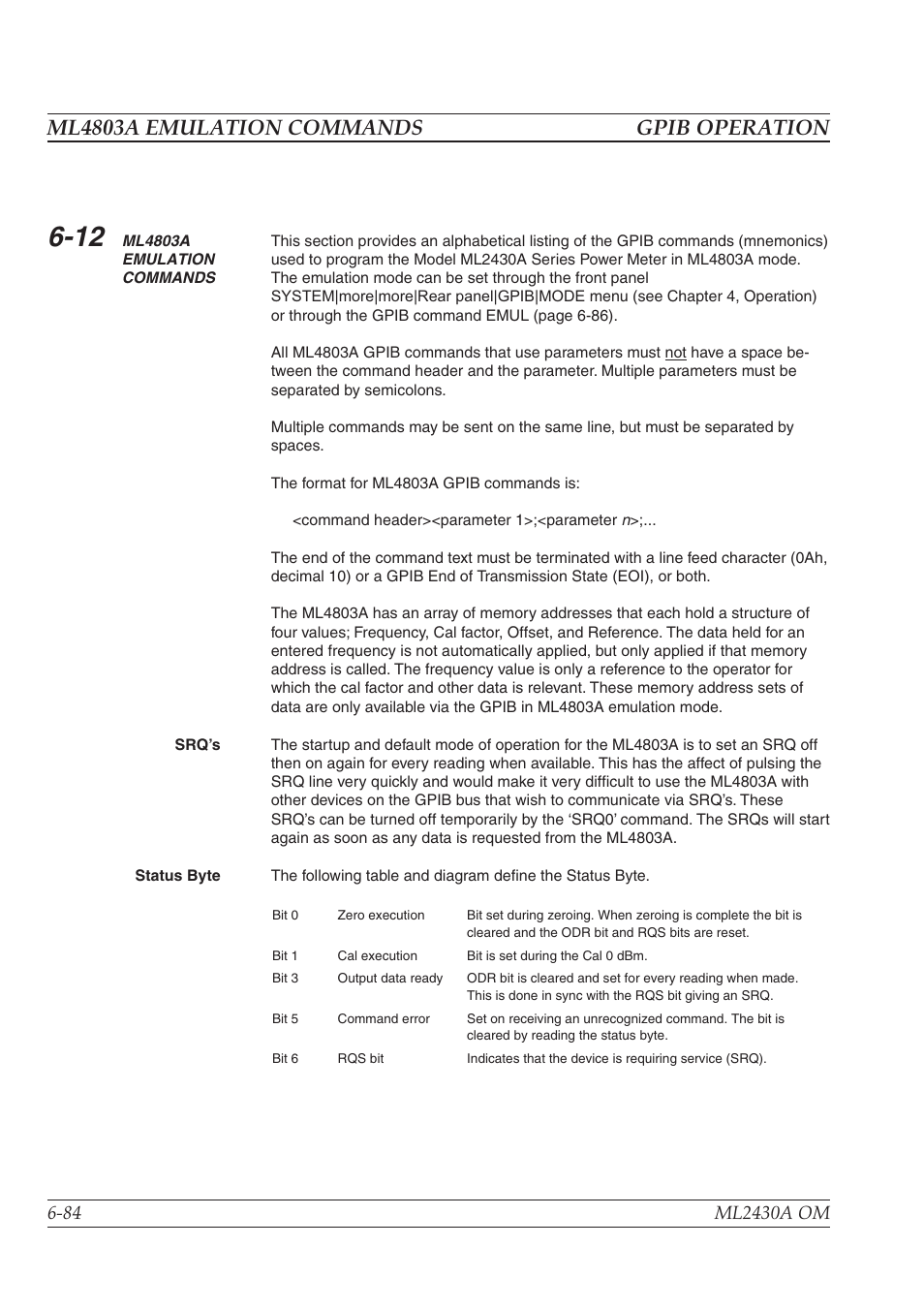 Ml4803a emulation commands gpib operation | Anritsu ML2430A User Manual | Page 171 / 271