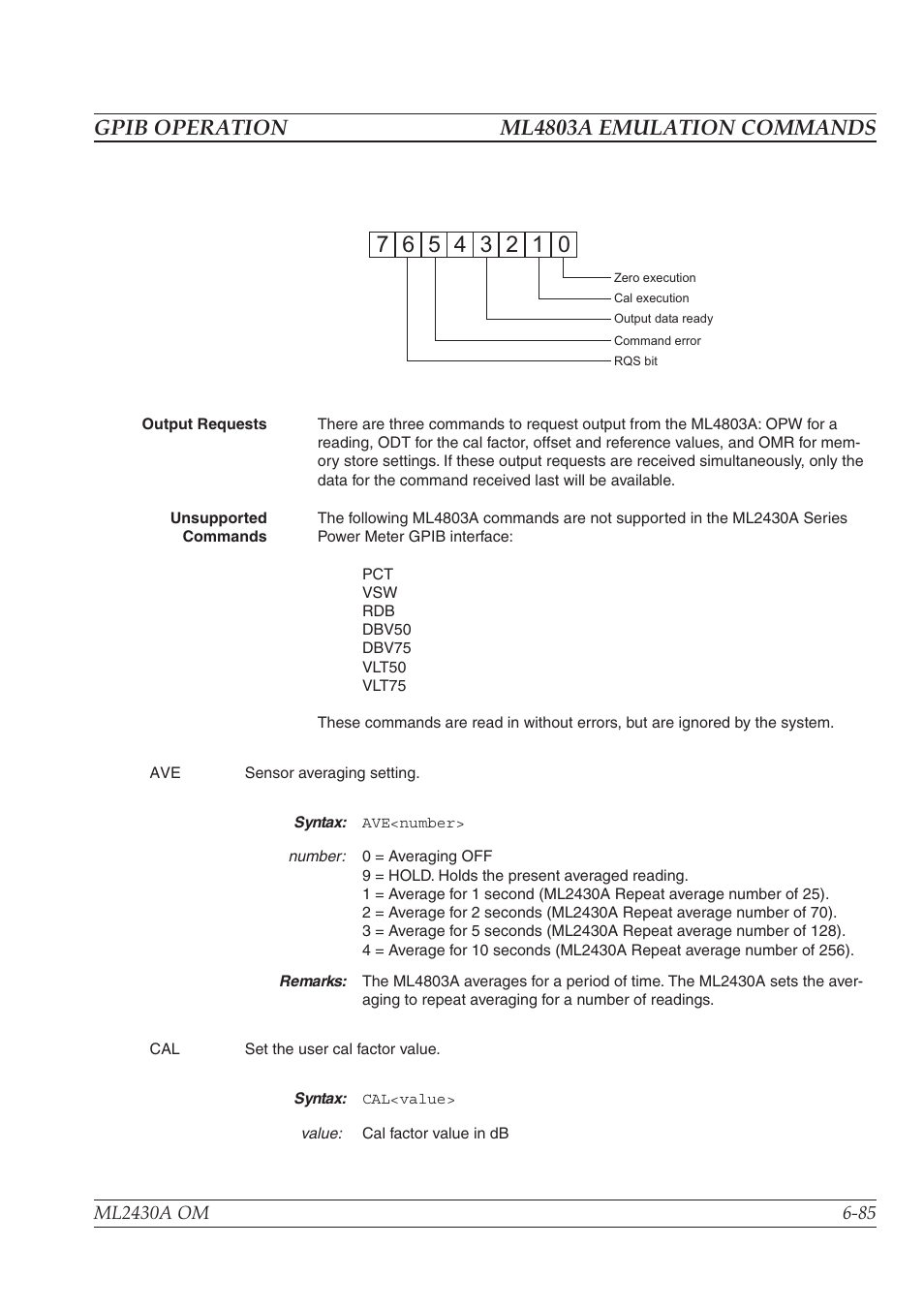 Gpib operation ml4803a emulation commands | Anritsu ML2430A User Manual | Page 172 / 271