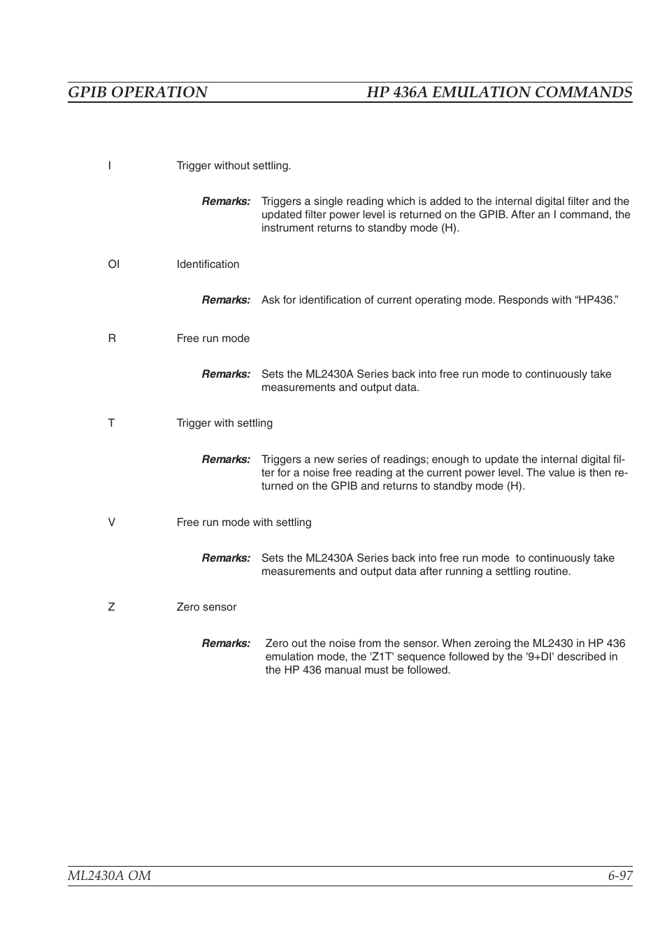 Gpib operation hp 436a emulation commands | Anritsu ML2430A User Manual | Page 184 / 271
