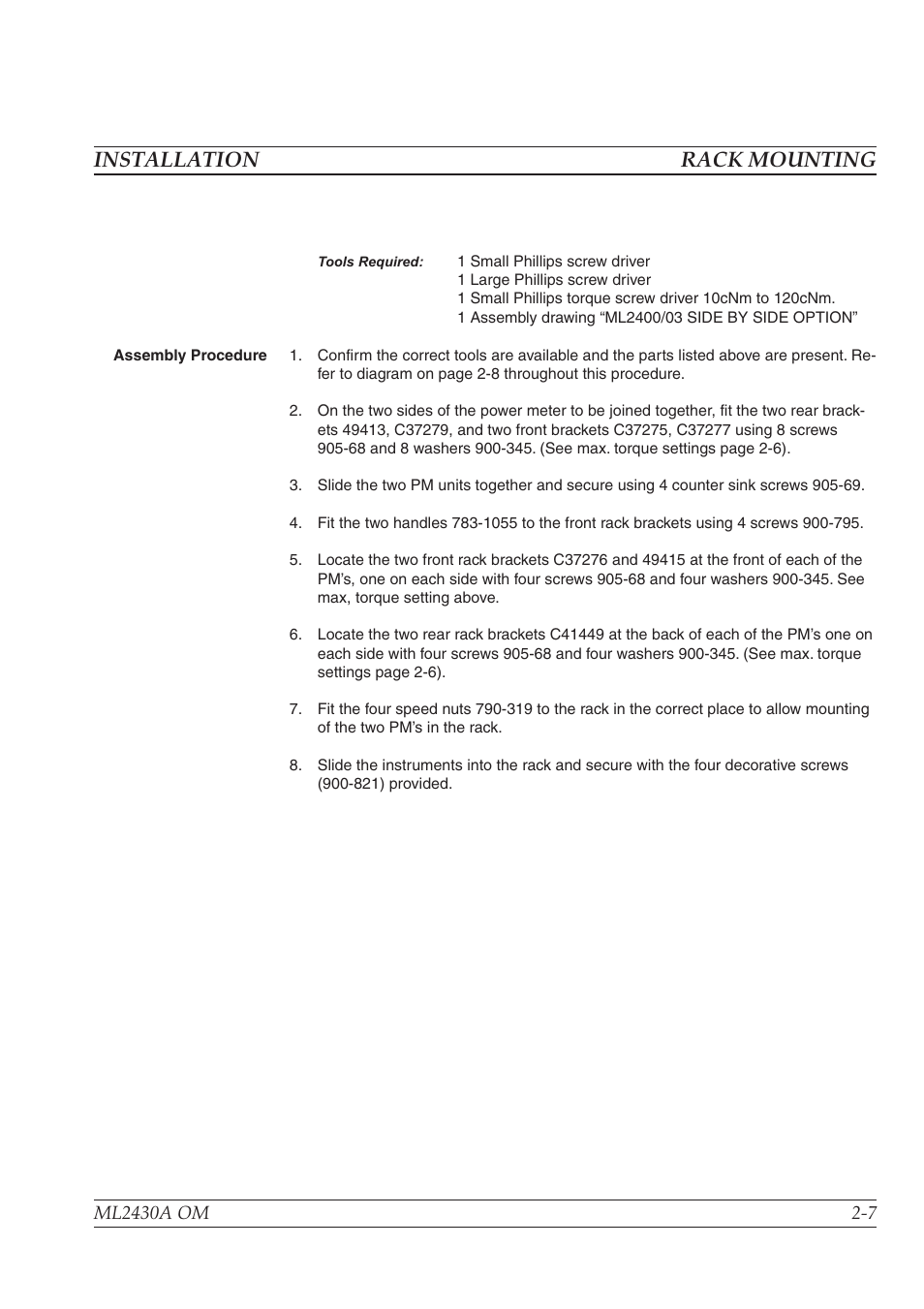 Battery charging, removal and replacement -9, Installation rack mounting | Anritsu ML2430A User Manual | Page 19 / 271
