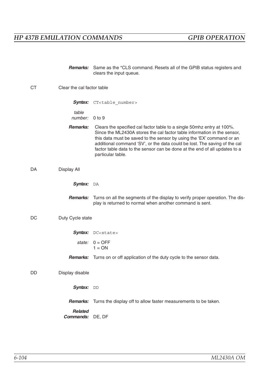 Hp 437b emulation commands gpib operation | Anritsu ML2430A User Manual | Page 191 / 271