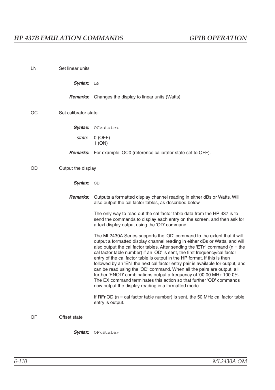 Hp 437b emulation commands gpib operation | Anritsu ML2430A User Manual | Page 197 / 271