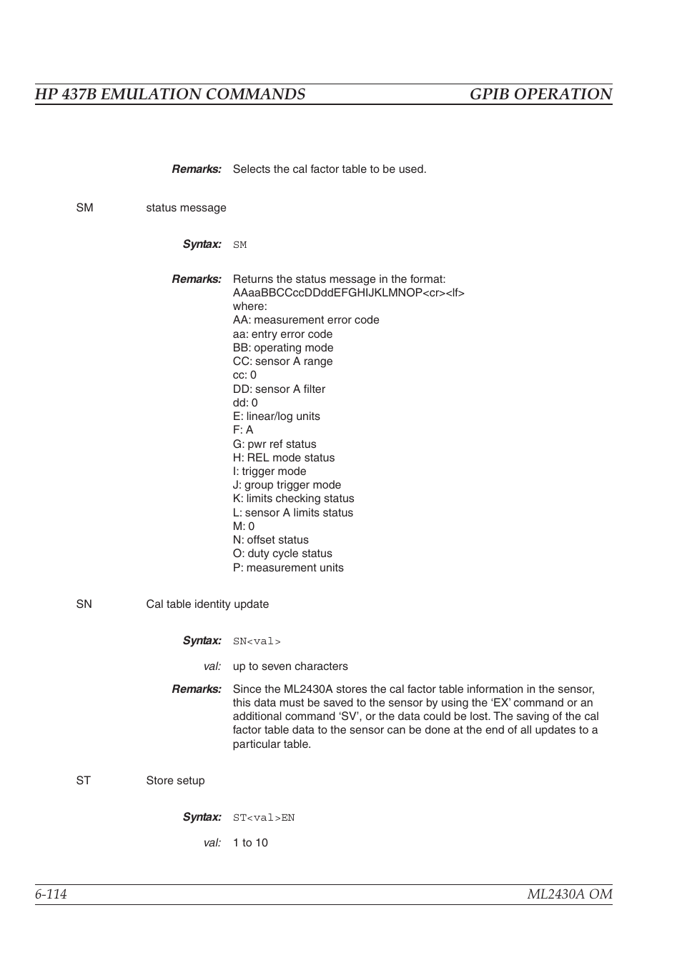Hp 437b emulation commands gpib operation | Anritsu ML2430A User Manual | Page 201 / 271