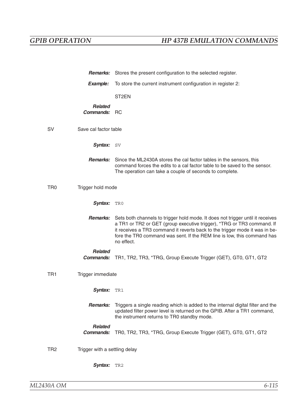 Gpib operation hp 437b emulation commands | Anritsu ML2430A User Manual | Page 202 / 271