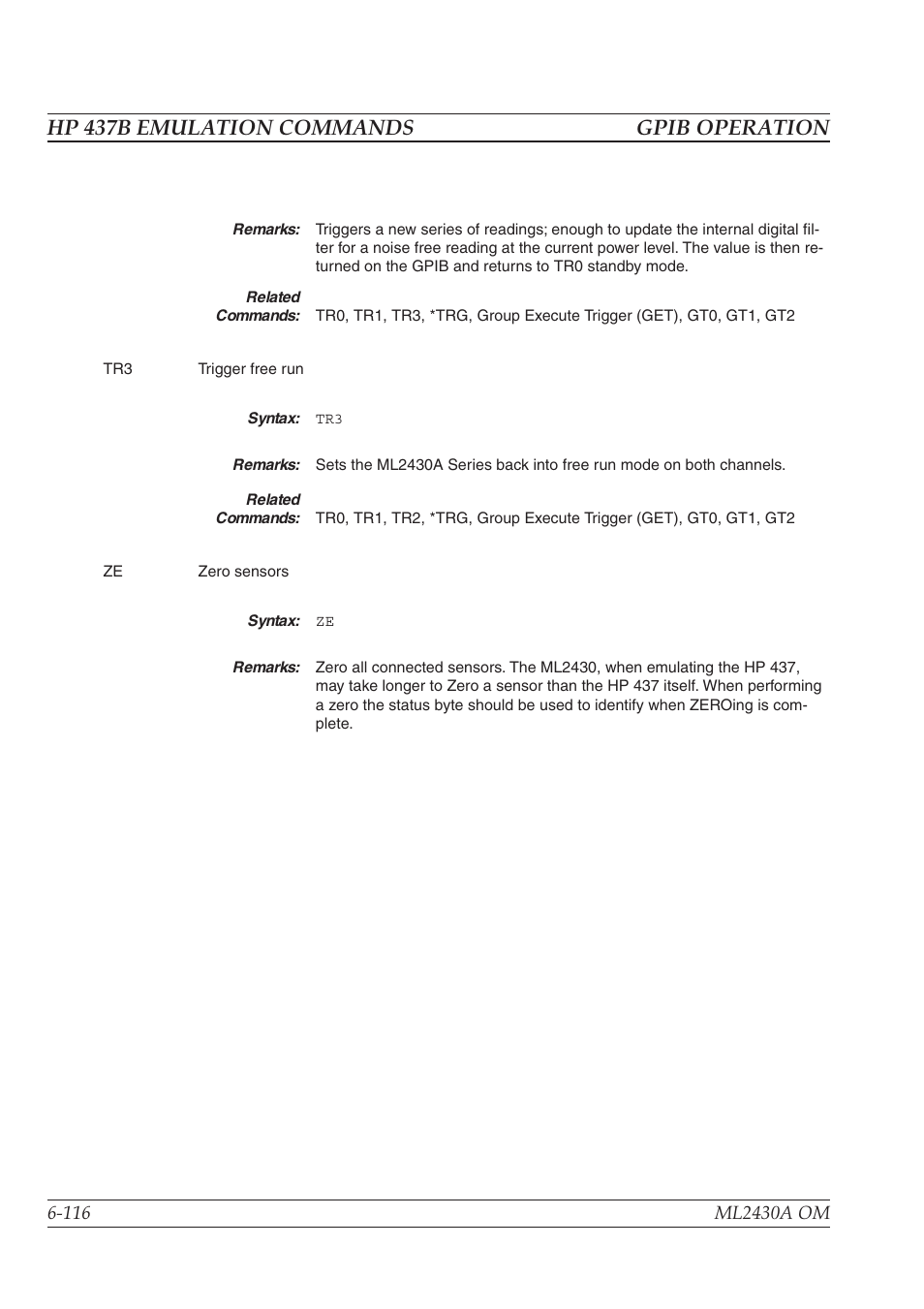 Hp 438a emulation commands -118, Hp 437b emulation commands gpib operation | Anritsu ML2430A User Manual | Page 203 / 271