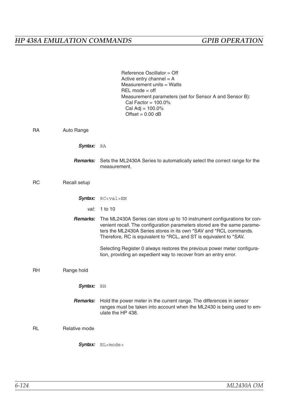 Hp 438a emulation commands gpib operation | Anritsu ML2430A User Manual | Page 211 / 271