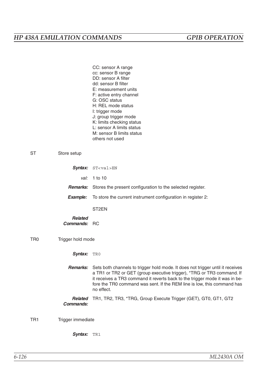Hp 438a emulation commands gpib operation | Anritsu ML2430A User Manual | Page 213 / 271