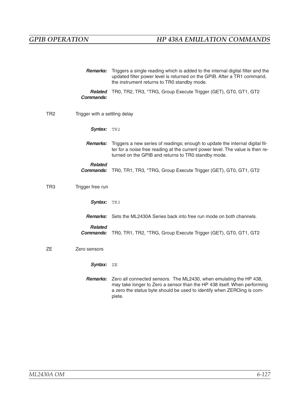 Programming examples -129, Gpib operation hp 438a emulation commands | Anritsu ML2430A User Manual | Page 214 / 271