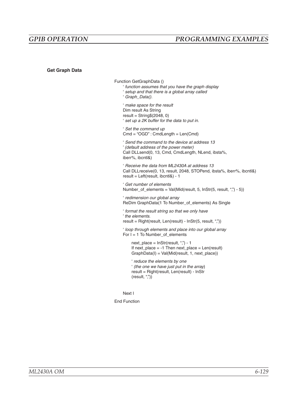 Gpib operation programming examples | Anritsu ML2430A User Manual | Page 216 / 271