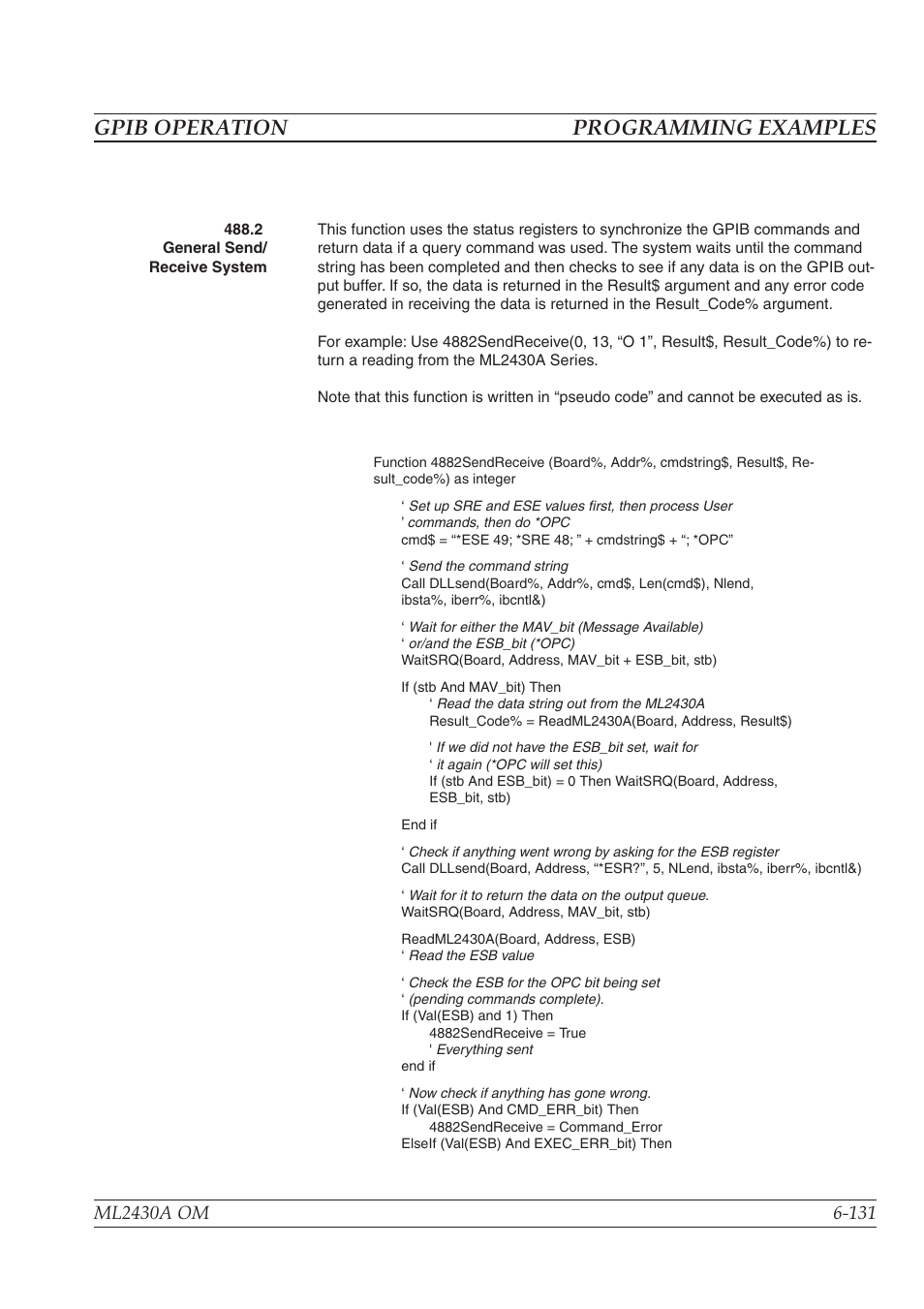 Gpib operation programming examples | Anritsu ML2430A User Manual | Page 218 / 271
