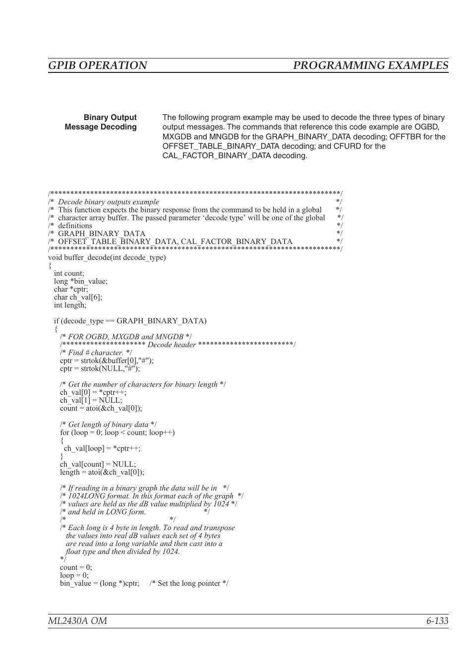 Gpib operation programming examples | Anritsu ML2430A User Manual | Page 220 / 271