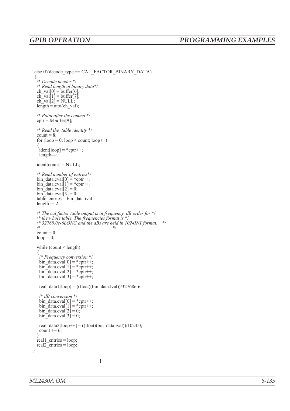 Appendix a - specifications, Introduction a-1, Gpib operation programming examples | Anritsu ML2430A User Manual | Page 222 / 271